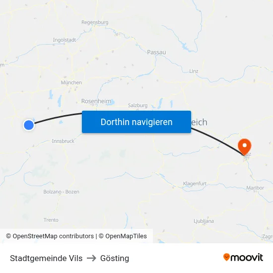 Stadtgemeinde Vils to Gösting map