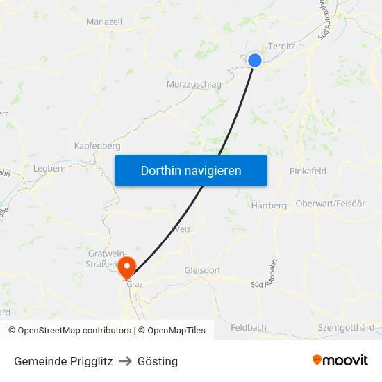 Gemeinde Prigglitz to Gösting map