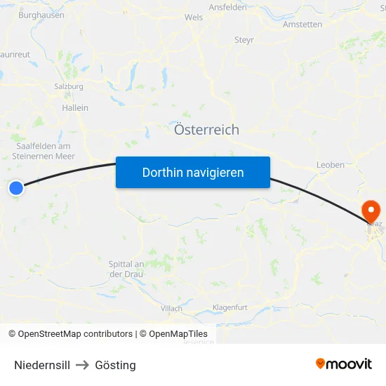 Niedernsill to Gösting map