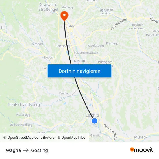 Wagna to Gösting map