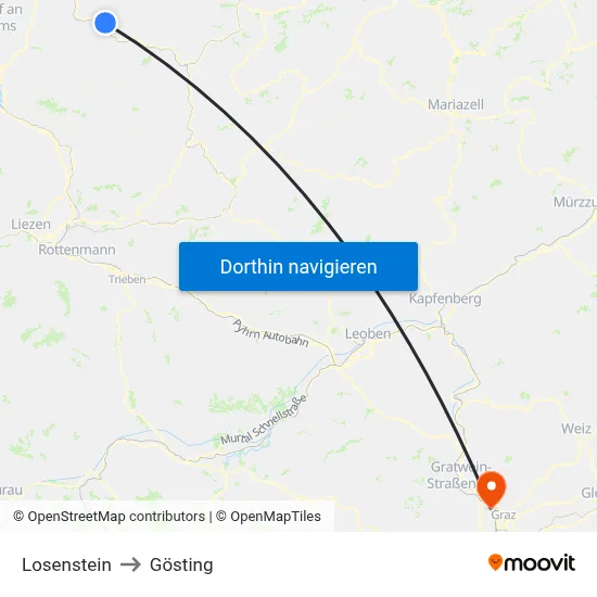 Losenstein to Gösting map