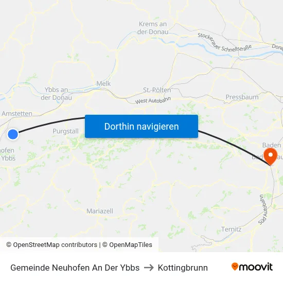 Gemeinde Neuhofen An Der Ybbs to Kottingbrunn map