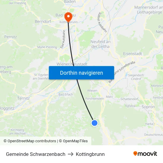 Gemeinde Schwarzenbach to Kottingbrunn map