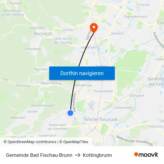 Gemeinde Bad Fischau-Brunn to Kottingbrunn map