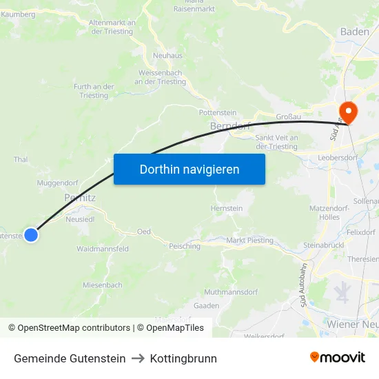 Gemeinde Gutenstein to Kottingbrunn map