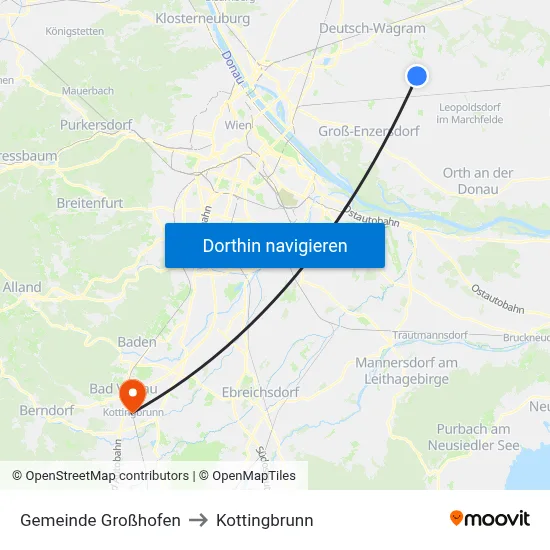 Gemeinde Großhofen to Kottingbrunn map
