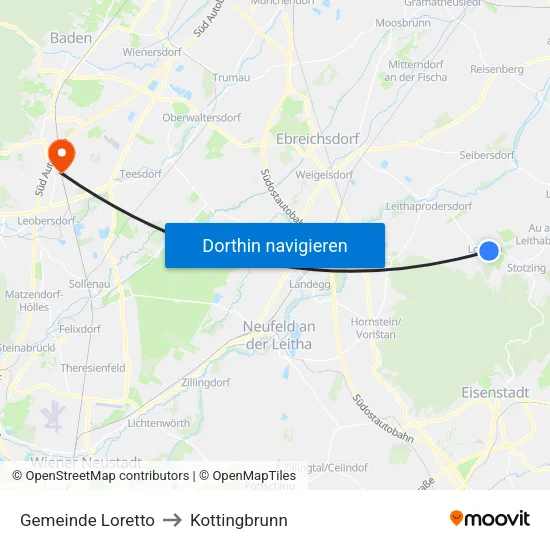 Gemeinde Loretto to Kottingbrunn map