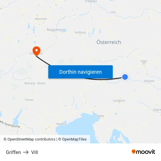 Griffen to Vill map