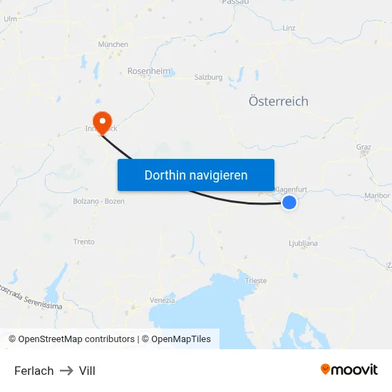 Ferlach to Vill map