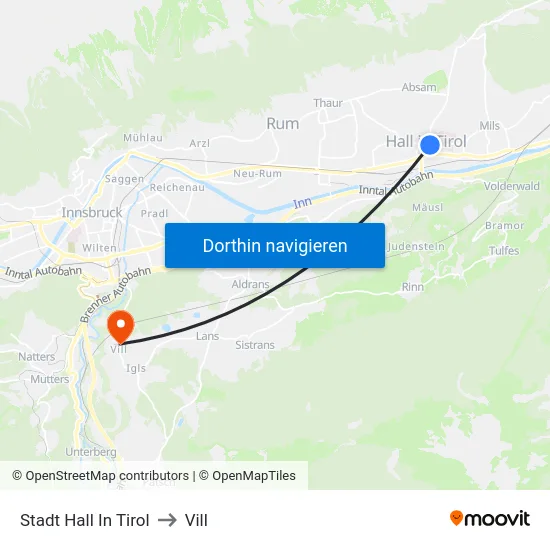 Stadt Hall In Tirol to Vill map