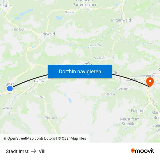 Stadt Imst to Vill map