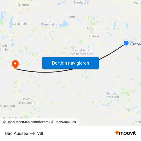 Bad Aussee to Vill map