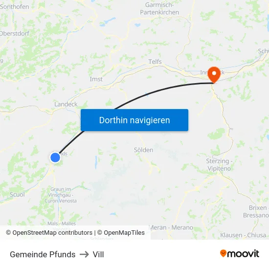 Gemeinde Pfunds to Vill map