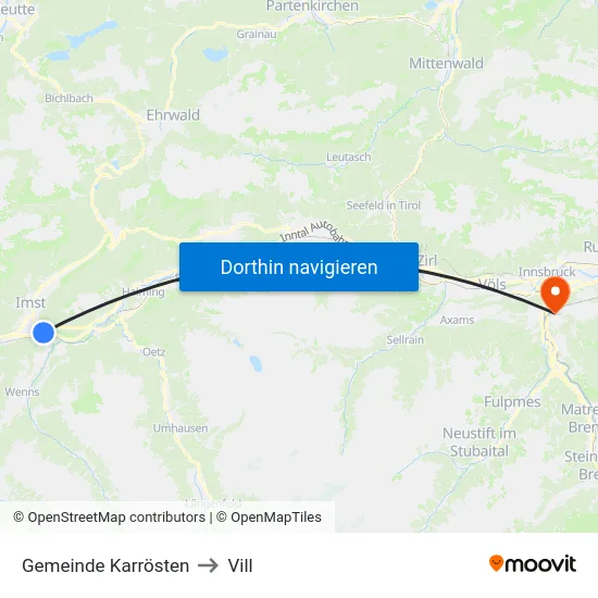 Gemeinde Karrösten to Vill map