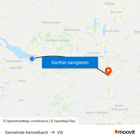 Gemeinde Kennelbach to Vill map