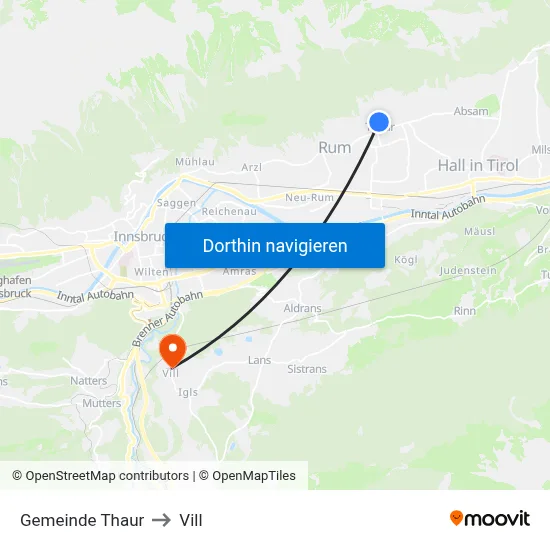 Gemeinde Thaur to Vill map