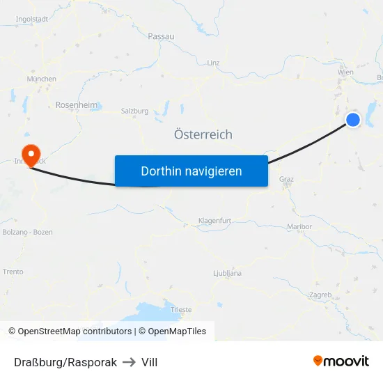 Draßburg/Rasporak to Vill map