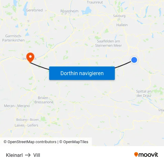 Kleinarl to Vill map