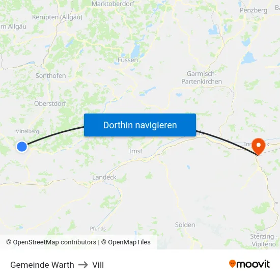 Gemeinde Warth to Vill map