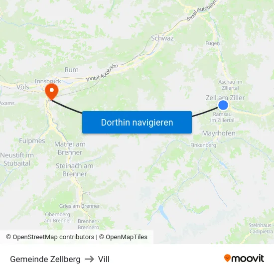 Gemeinde Zellberg to Vill map