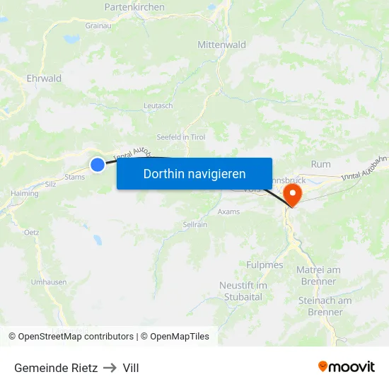 Gemeinde Rietz to Vill map