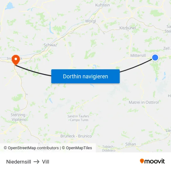 Niedernsill to Vill map