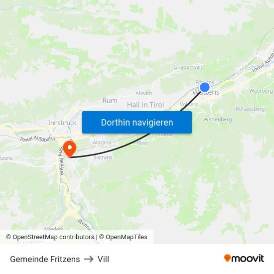 Gemeinde Fritzens to Vill map