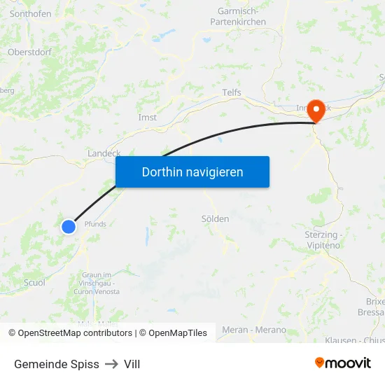 Gemeinde Spiss to Vill map