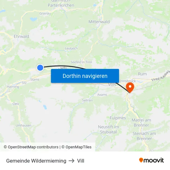 Gemeinde Wildermieming to Vill map
