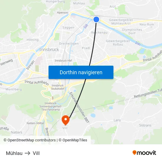 Mühlau to Vill map