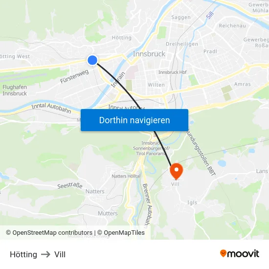 Hötting to Vill map