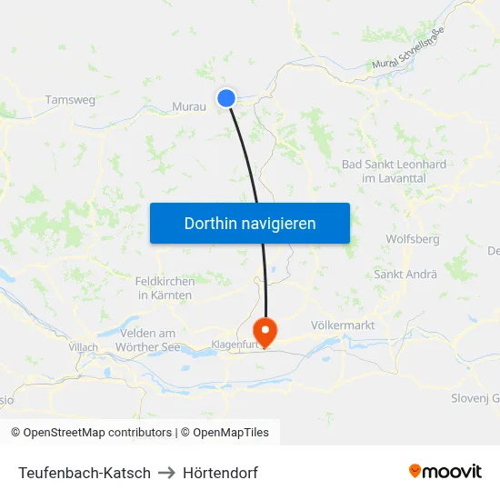 Teufenbach-Katsch to Hörtendorf map