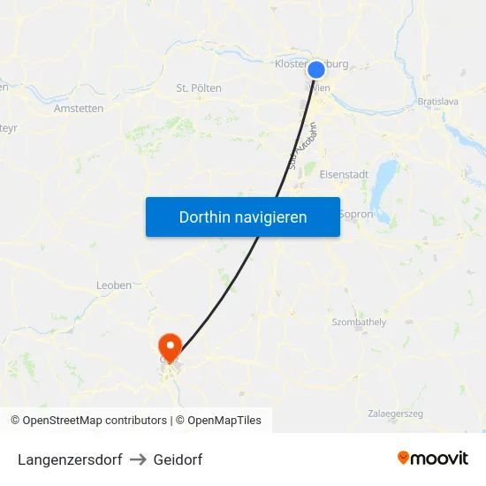 Langenzersdorf to Geidorf map