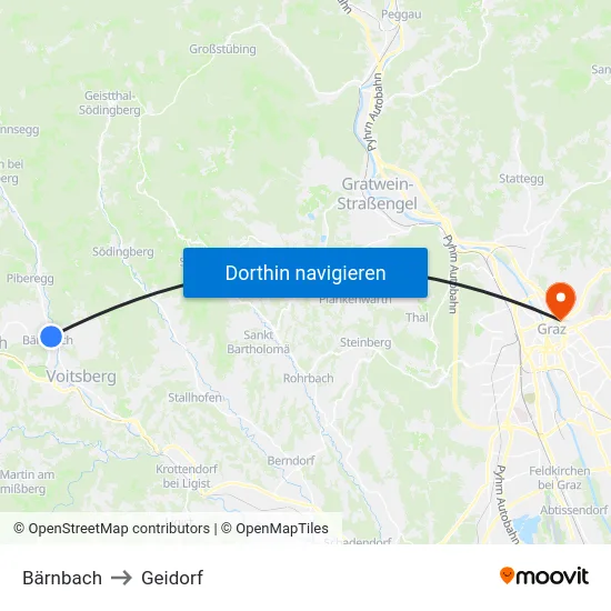 Bärnbach to Geidorf map