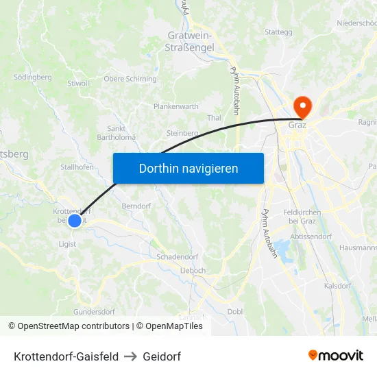 Krottendorf-Gaisfeld to Geidorf map