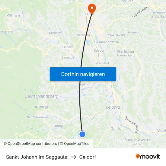 Sankt Johann Im Saggautal to Geidorf map