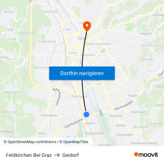 Feldkirchen Bei Graz to Geidorf map