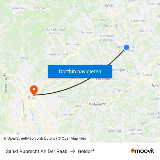 Sankt Ruprecht An Der Raab to Geidorf map