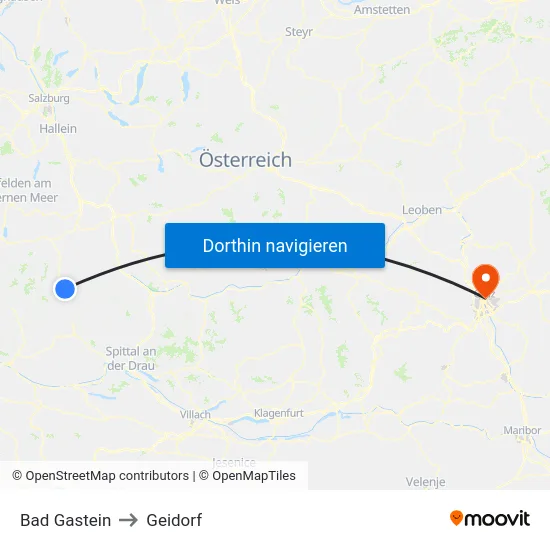 Bad Gastein to Geidorf map