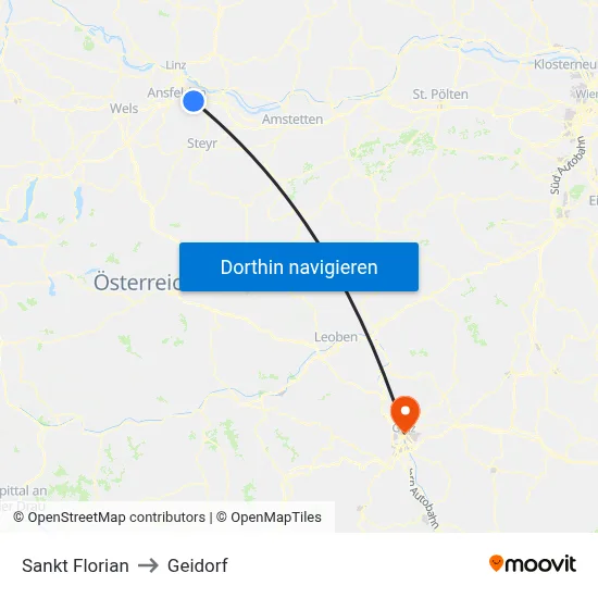 Sankt Florian to Geidorf map