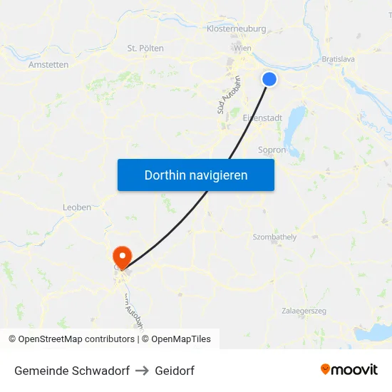 Gemeinde Schwadorf to Geidorf map