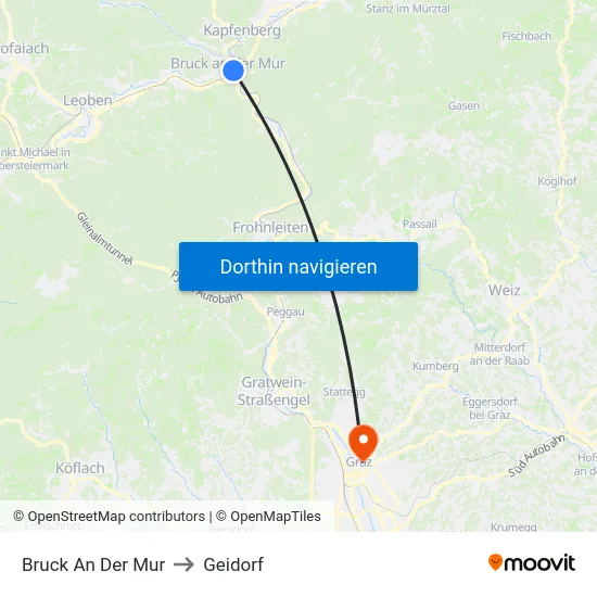 Bruck An Der Mur to Geidorf map