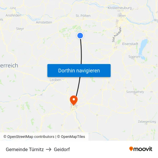 Gemeinde Türnitz to Geidorf map