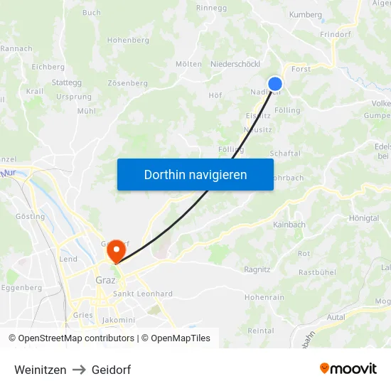 Weinitzen to Geidorf map