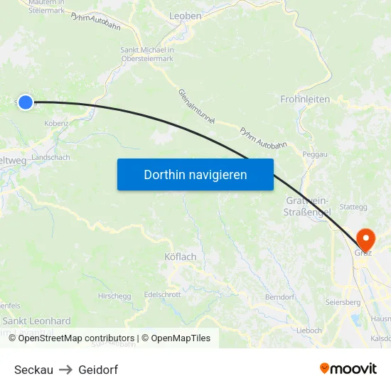 Seckau to Geidorf map