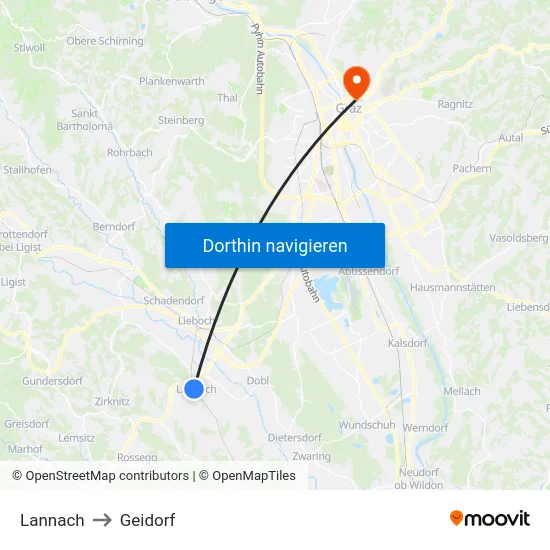 Lannach to Geidorf map