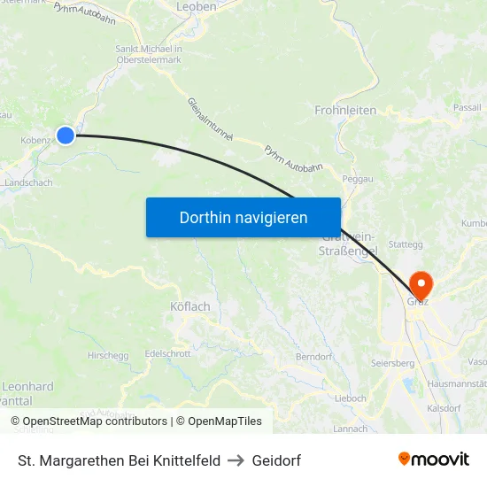 St. Margarethen Bei Knittelfeld to Geidorf map