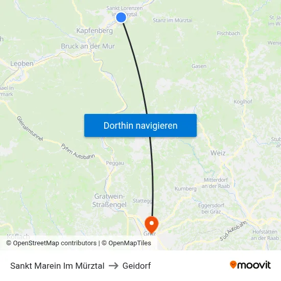 Sankt Marein Im Mürztal to Geidorf map