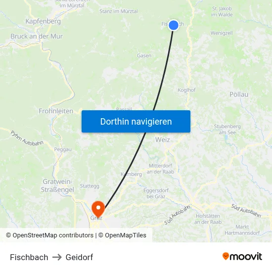 Fischbach to Geidorf map