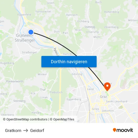 Gratkorn to Geidorf map